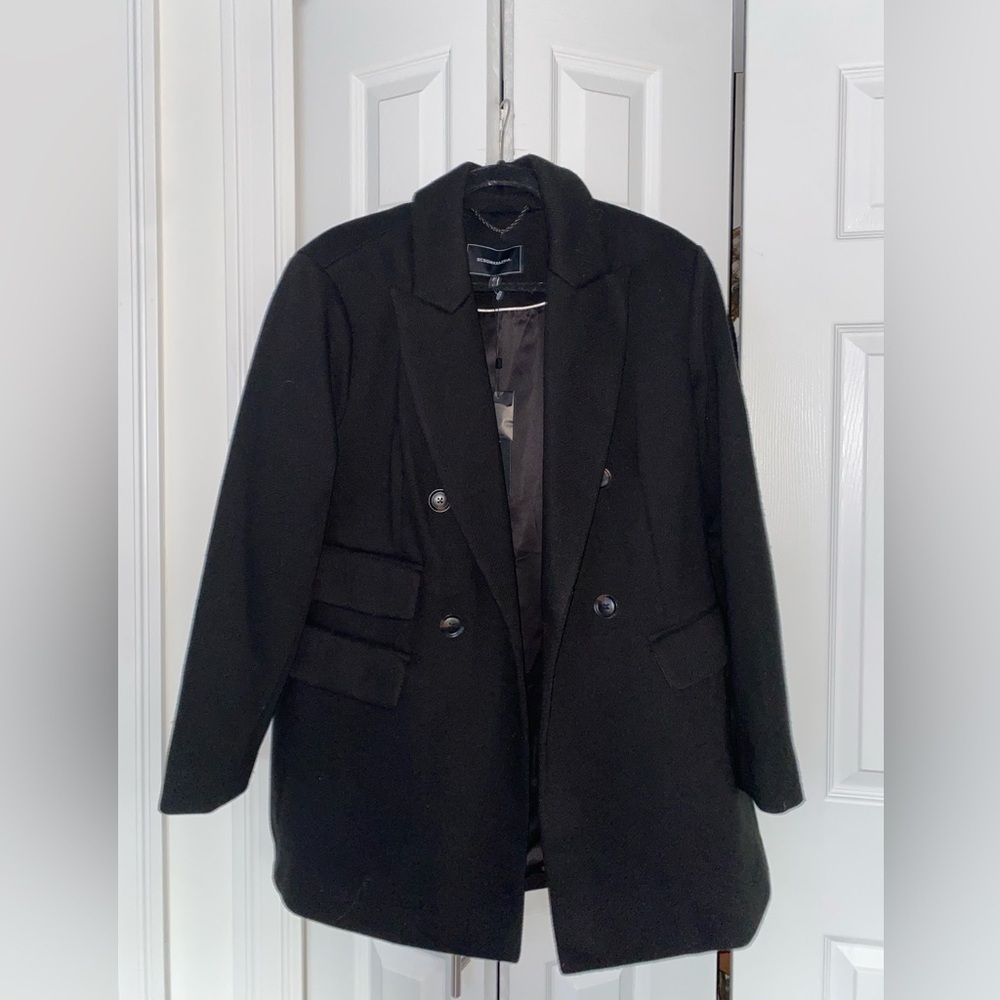 NWT BCBGMaxAzria Pea Coat Black Size Large 15236BM-001 STYLE # 152368M